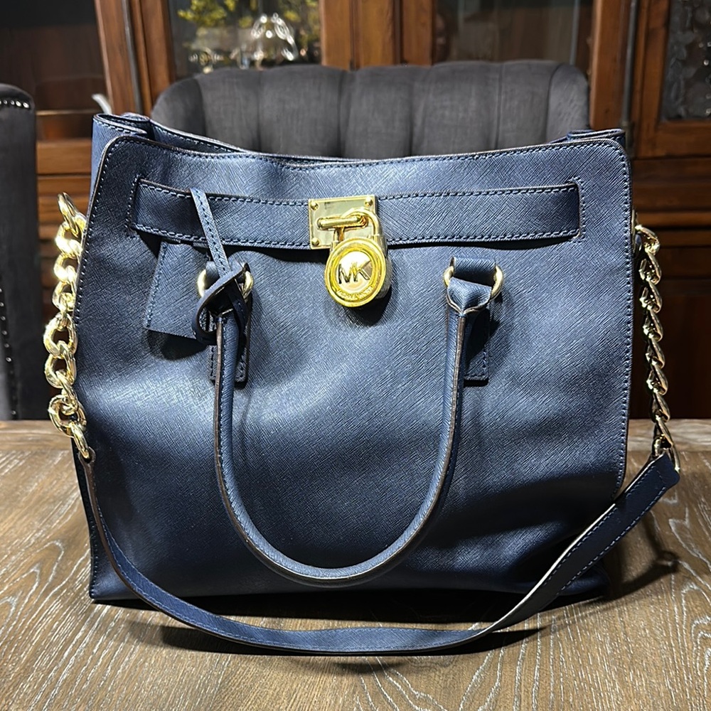 Michael Kors Blue and Gold Shoulder Bag with Chain Strap